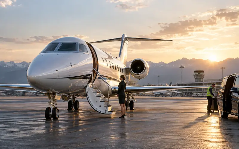 Business-Jet auf einem europäischen Flughafen